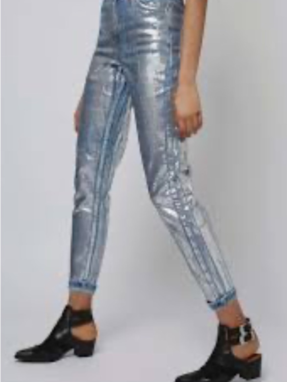 Topshop Metallic Silver Ankle Crop Jeans